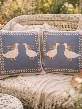 Cottagecore Goose Pillow Covers 18x18 Farmhouse Duck Decor Blue Neutral Rustic T
